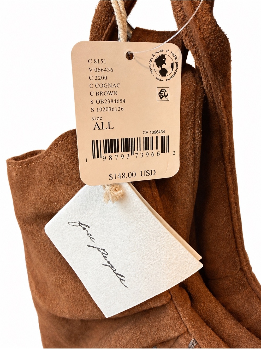 Free People Cognac Suede Leather Tote Bag NWT Scrunch Shoulder Hobo - Picture 7 of 9